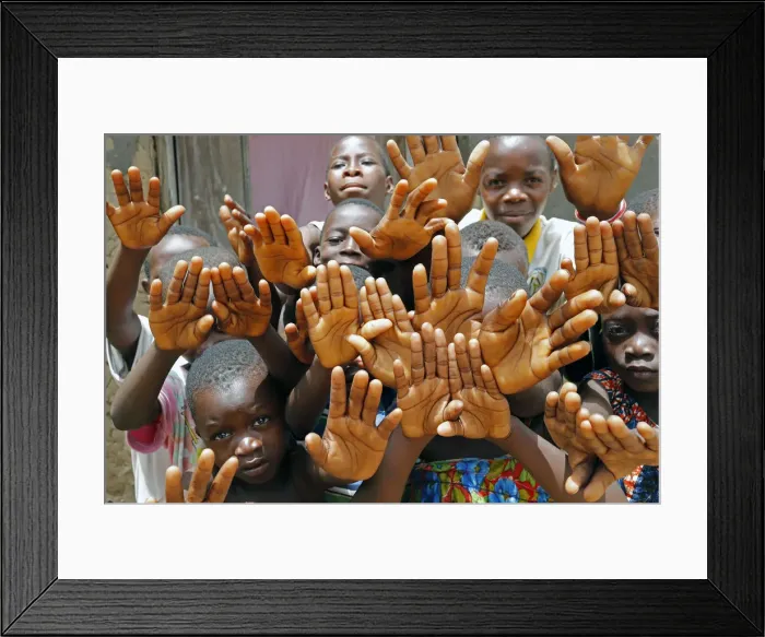 Framed Print : Group of children showing their hands, Datcha-Attikpaye, Togo, West Africa, Africa
