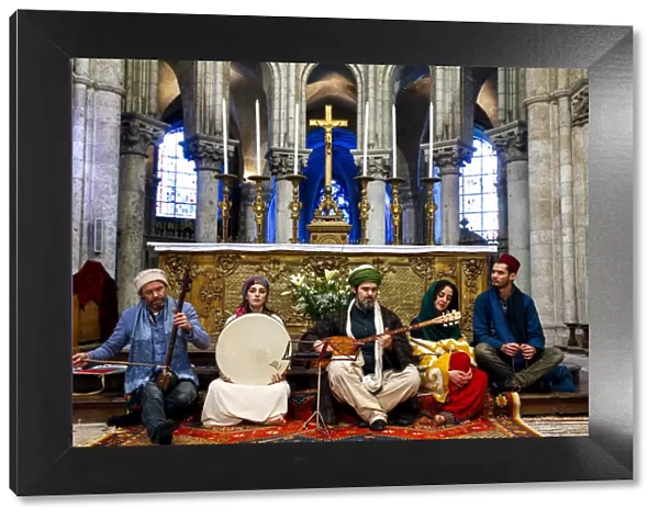 Sufi music band at Sufi Muslim wedding in St. Nicolass Catholic church, Blois