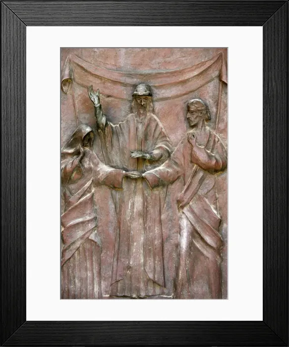 Framed Print : Sculpture of the wedding of Joseph and Mary on the door of the Annunciation Basilica Framed Print : Sculpture of the wedding of Joseph and Mary on the door of the Annunciation Basilica