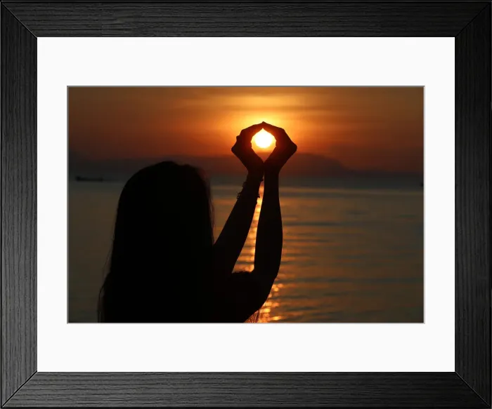 Framed Print : Silhouette of a woman standing by the sea at sunset, Kep, Cambodia, Indochina Framed Print : Silhouette of a woman standing by the sea at sunset, Kep, Cambodia, Indochina