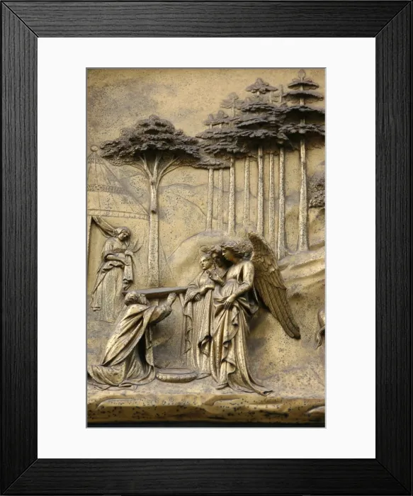 Framed Print : The Maggi appearing to Abraham, Gates of Paradise, bronze doors of the Baptistry of San Framed Print : The Maggi appearing to Abraham, Gates of Paradise, bronze doors of the Baptistry of San