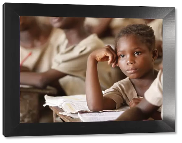 African primary school, young girl in the class room, Lome, Togo, West Africa, Africa