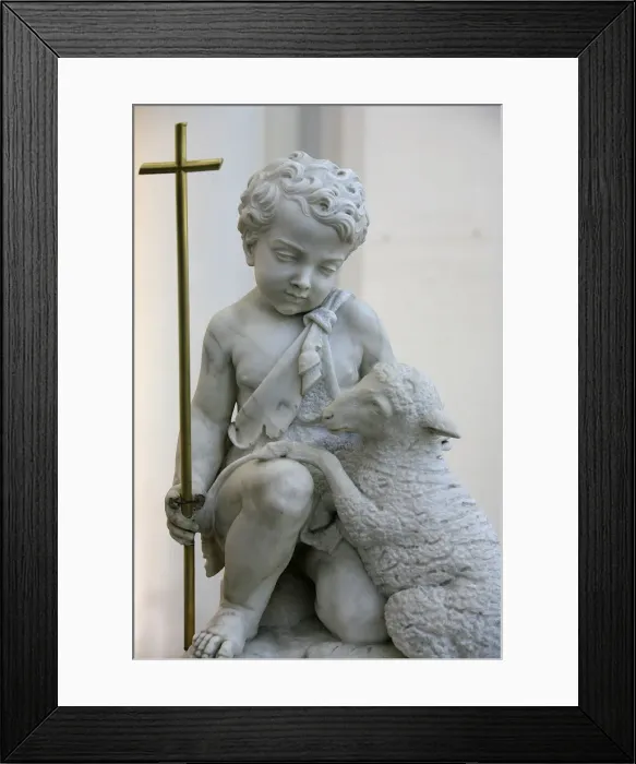 Framed Print : Sculpture depicting Christ as a good shepherd in Santa Maria D Framed Print : Sculpture depicting Christ as a good shepherd in Santa Maria D