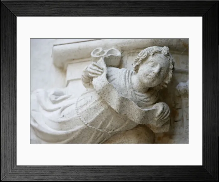 Framed Print : Sculpture in the cloister, St. Gatien Cathedral, Tours, Indre-et-Loire, France, Europe