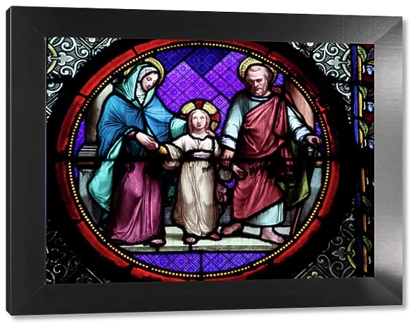 Holy Family stained glass in Sainte Clotilde church, Paris, France, Europe