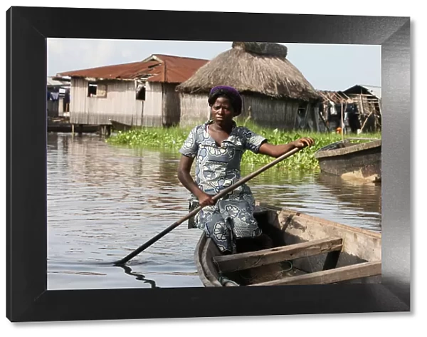 Boat, Ganvie lake village on Nokoue Lake, Benin, West Africa, Africa