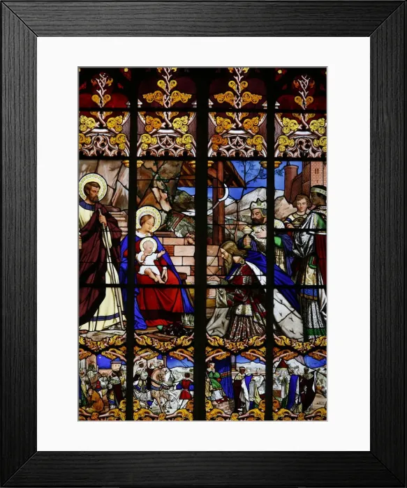 Framed Print : Stained glass window of the visit of the magi, St. Gatien Cathedral, Tours Framed Print : Stained glass window of the visit of the magi, St. Gatien Cathedral, Tours