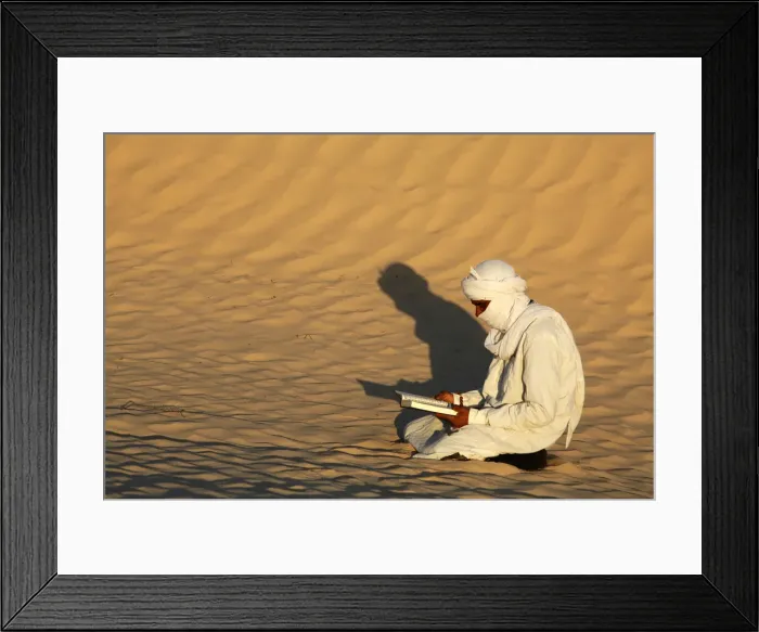 Framed Print : Beduin reading the Koran in the Sahara, Douz, Kebili, Tunisia, North Africa, Africa Framed Print : Beduin reading the Koran in the Sahara, Douz, Kebili, Tunisia, North Africa, Africa