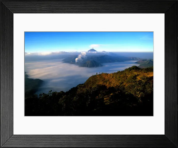 Framed Print : Caldeira and Bromo, 2329 m, and Semeru, 3676 m, two volcanoes on Java, Indonesia Framed Print : Caldeira and Bromo, 2329 m, and Semeru, 3676 m, two volcanoes on Java, Indonesia
