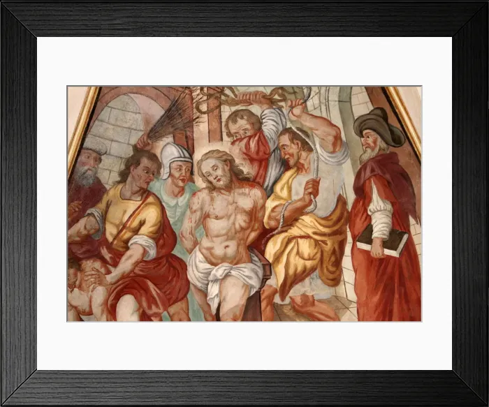 Framed Print : The punishment of Jesus, Our Lady of the Assumption church, Cordon, Haute-Savoie, France