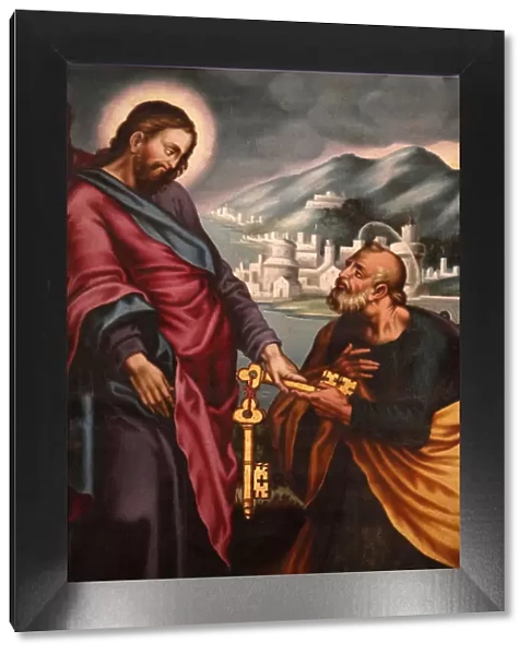 Jesus giving keys to St. Peter, painting in Palma Cathedral, Palma, Majorca