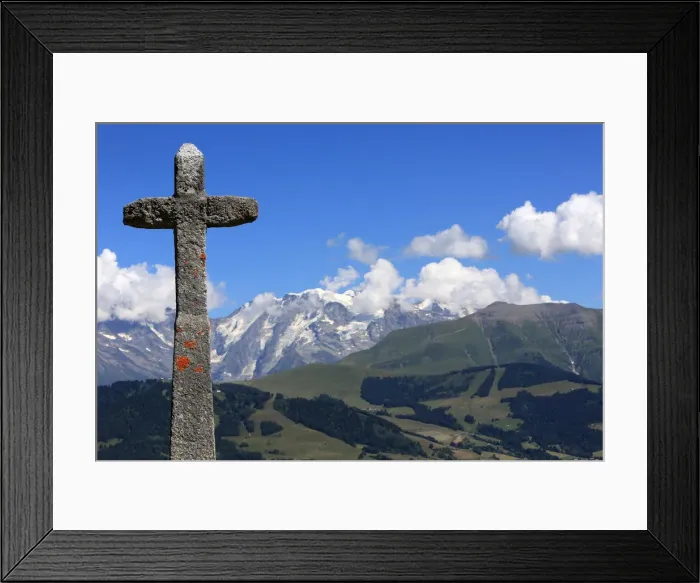 Framed Print : Stone cross on the Jaillet facing Mont Blanc, Megeve, Haute-Savoie, France, Europe Framed Print : Stone cross on the Jaillet facing Mont Blanc, Megeve, Haute-Savoie, France, Europe