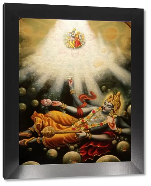 Painting in the London ISKCON Hindu temple of Mahavishnu, London, England, United Kingdom