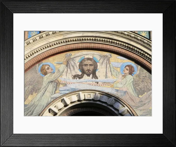 Framed Print : Facade mosaic of two angels supporting a Vernicle with the image of Christ Framed Print : Facade mosaic of two angels supporting a Vernicle with the image of Christ