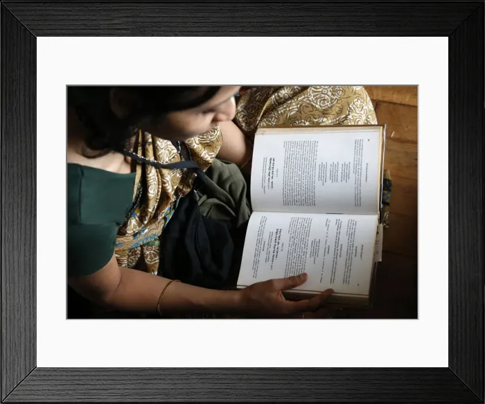 Framed Print : Woman reading the Bhagavad Gita, Sarcelles, Val d Oise, France, Europe Framed Print : Woman reading the Bhagavad Gita, Sarcelles, Val d Oise, France, Europe