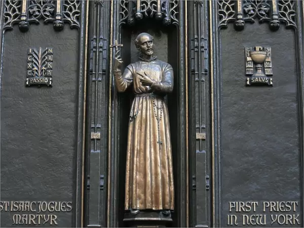 Front gate sculpture of St. Isaac Jogues, New Yorks first Catholic priest, St