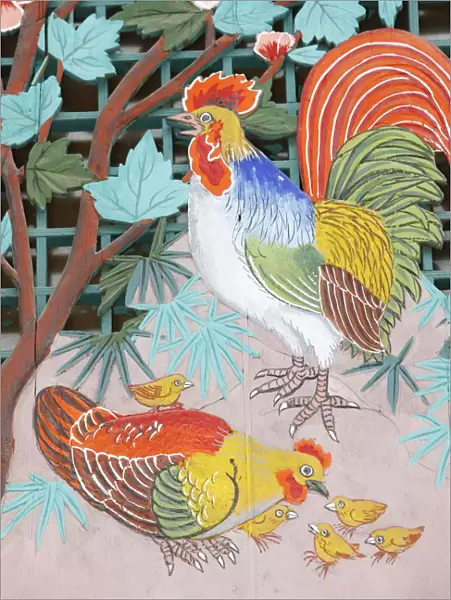 Rooster, hen and chicks, Seoul, South Korea, Asia