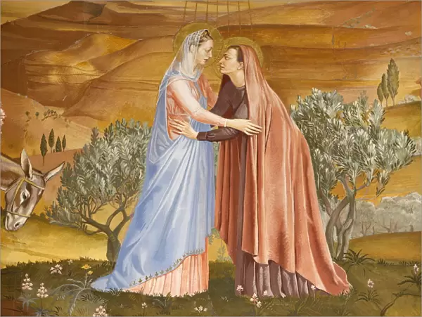 Painting of the Visitation in the Visitation church in Ein Kerem, Israel, Middle East
