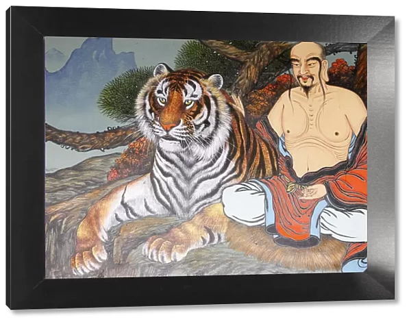 Painting of monk and tiger, Seoul, South Korea, Asia