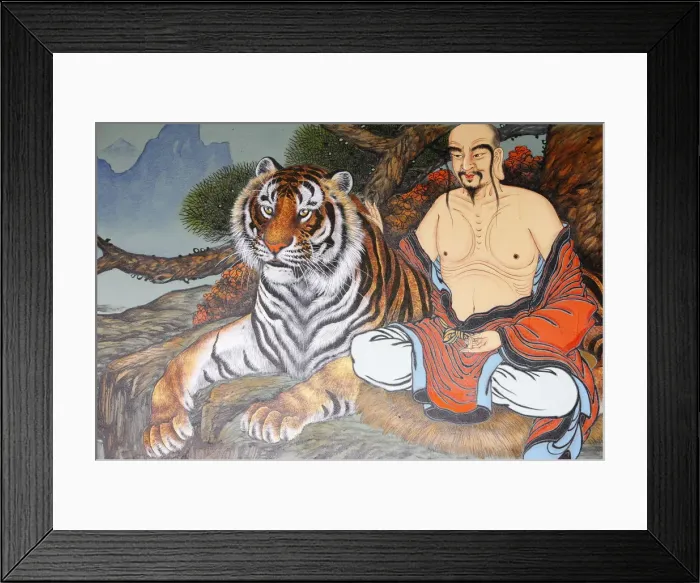 Framed Print : Painting of monk and tiger, Seoul, South Korea, Asia Framed Print : Painting of monk and tiger, Seoul, South Korea, Asia