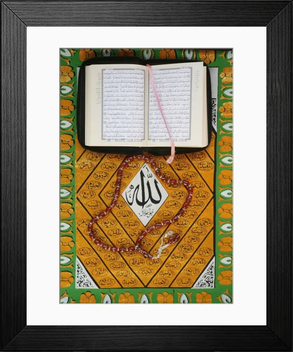 Framed Print : Koran, rosary and Allah calligraphy, Paris, France, Europe Framed Print : Koran, rosary and Allah calligraphy, Paris, France, Europe