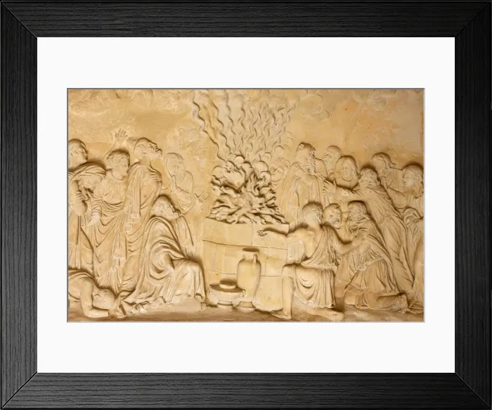 Framed Print : Sculpture depicting the priests of Baal at El Muhraqa, Israel, Middle East Framed Print : Sculpture depicting the priests of Baal at El Muhraqa, Israel, Middle East