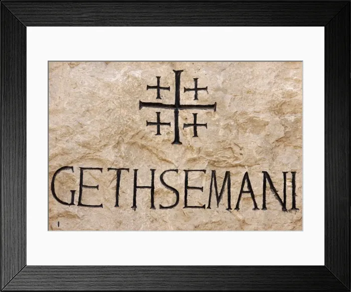 Framed Print : Sign at the entrance of Gethsemani Franciscan chapel, Jerusalem, Israel, Middle East