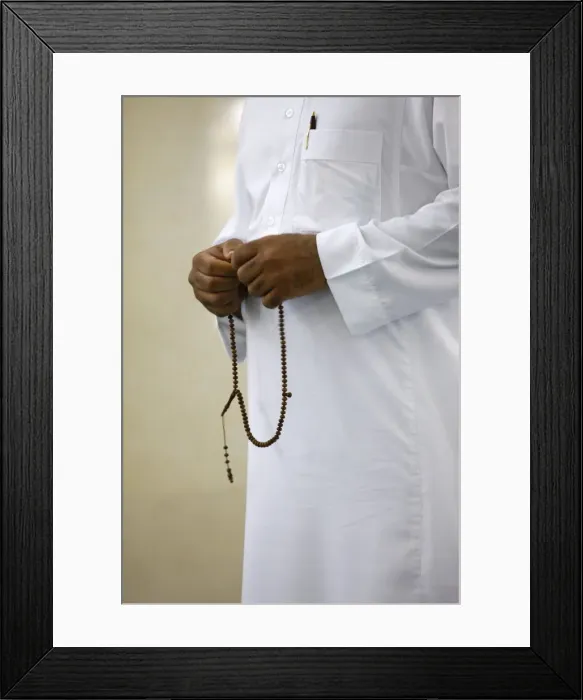 Framed Print : Muslim with prayer beads, Jumeirah mosque, Dubai, United Arab Emirates, Middle East Framed Print : Muslim with prayer beads, Jumeirah mosque, Dubai, United Arab Emirates, Middle East
