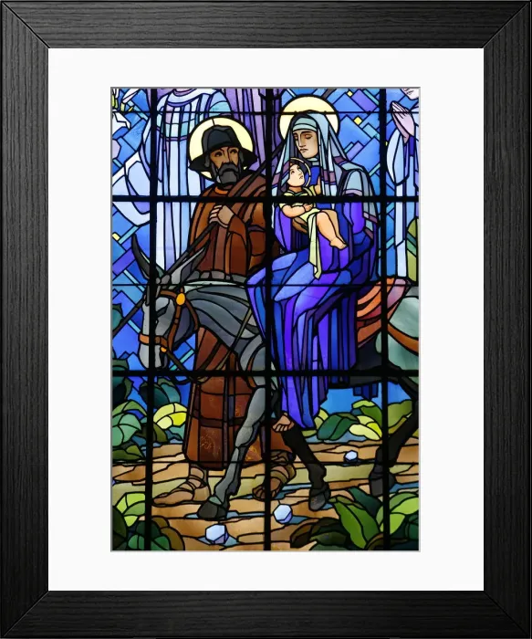Framed Print : Stained glass window of the Flight into Egypt, in Chedde church, Haute Savoie, France Framed Print : Stained glass window of the Flight into Egypt, in Chedde church, Haute Savoie, France