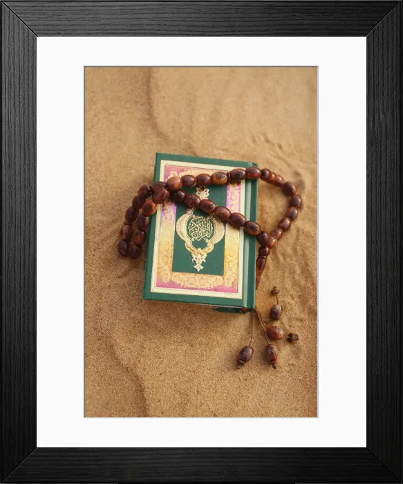 Framed Print : Koran and prayer beads in sand, Dubai, United Arab Emirates, Middle East Framed Print : Koran and prayer beads in sand, Dubai, United Arab Emirates, Middle East