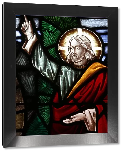 The resurrected Christ greeting the two Marys, 19th century stained glass in St