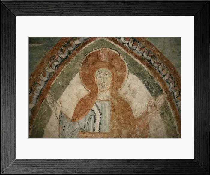 Framed Print : A 12th century Romanesque fresco depicting Jesus Christ, St Framed Print : A 12th century Romanesque fresco depicting Jesus Christ, St