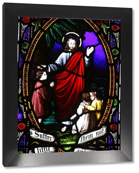 Jesus blessing the children, 19th century stained glass in St
