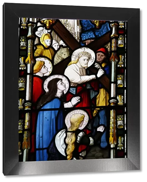 Jesus carrying the cross, 19th century stained glass in St
