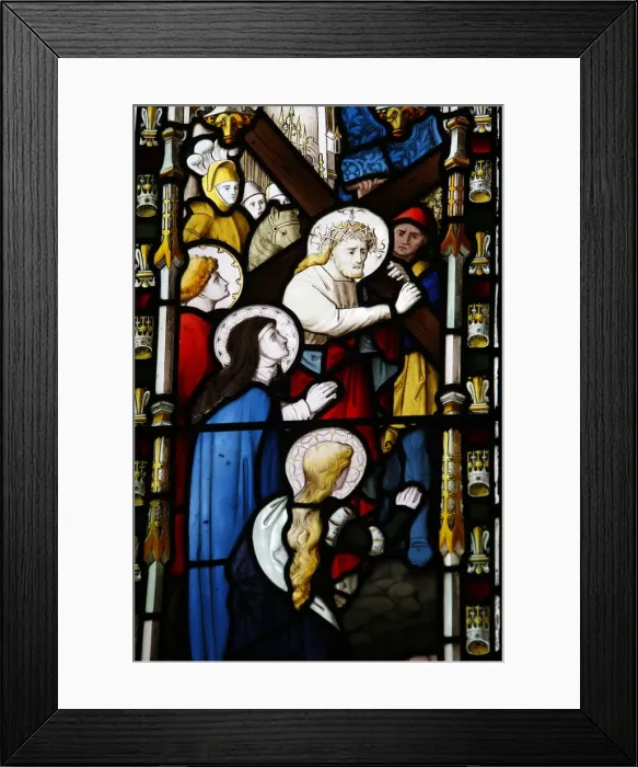 Framed Print : Jesus carrying the cross, 19th century stained glass in St Framed Print : Jesus carrying the cross, 19th century stained glass in St