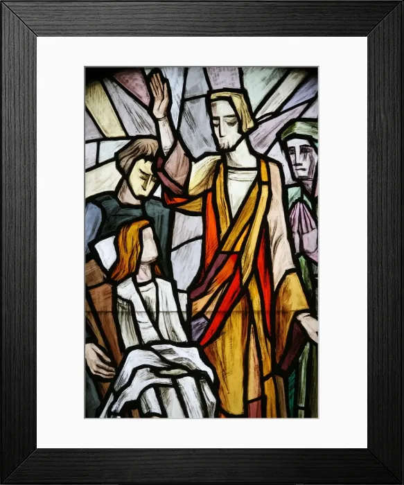 Framed Print : Stained glass of Nains widows son resurrected, Vienna, Austria, Europe Framed Print : Stained glass of Nains widows son resurrected, Vienna, Austria, Europe