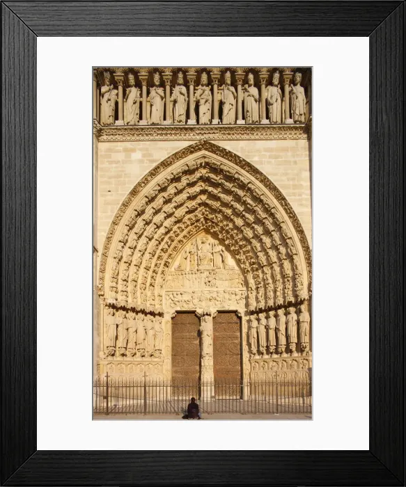 Framed Print : Woman praying in front of Last Judgment gate, west front, Notre Dame Cathedral Framed Print : Woman praying in front of Last Judgment gate, west front, Notre Dame Cathedral