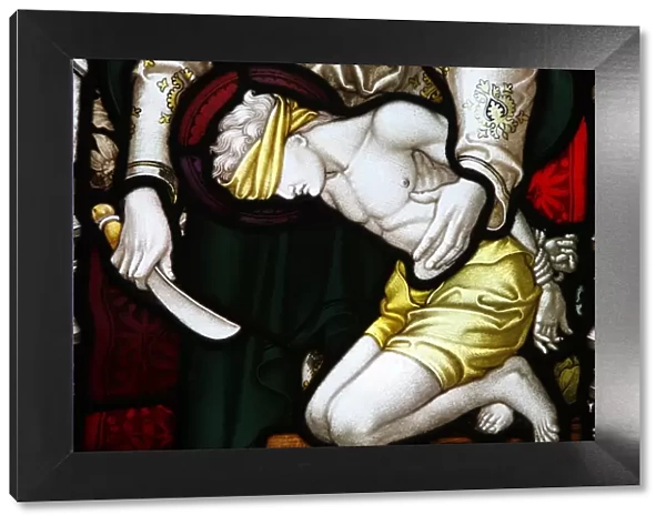 An angel appearing to Abraham and his son, 19th century stained glass in St