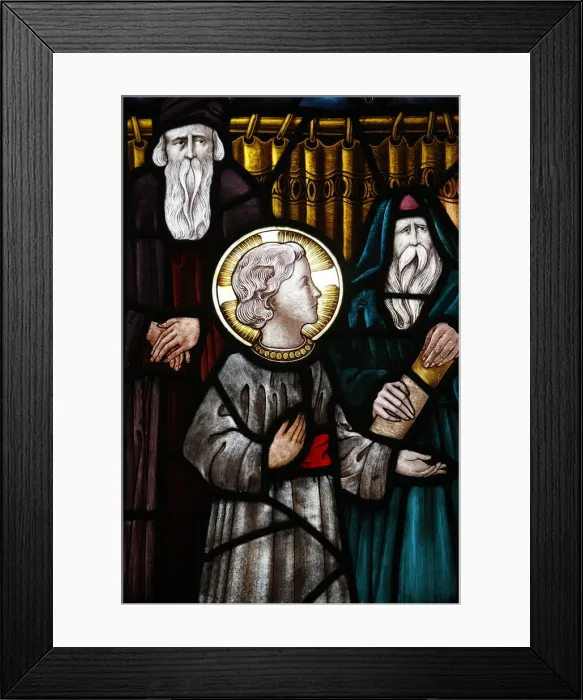 Framed Print : Jesus as a child in the temple with Mary and Joseph, 19th century stained glass in St Framed Print : Jesus as a child in the temple with Mary and Joseph, 19th century stained glass in St