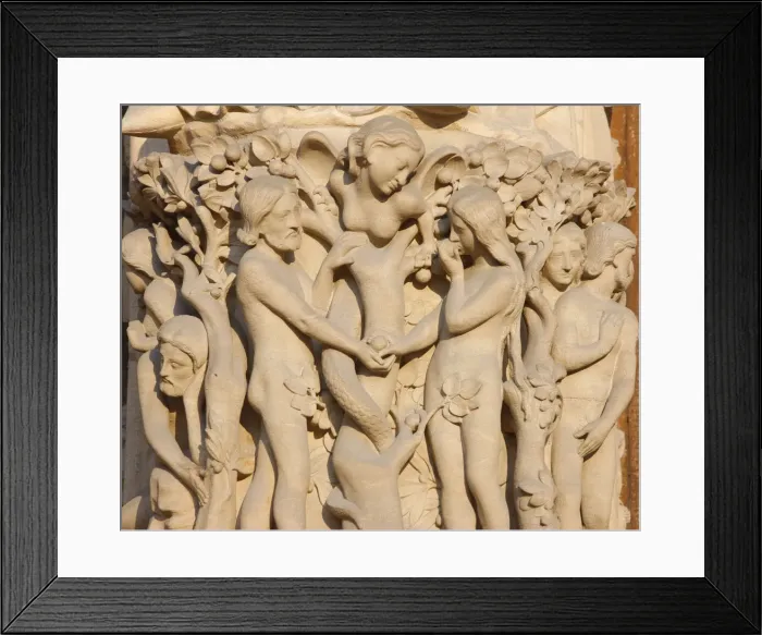 Framed Print : Adam and Eve, Virgins Gate, west front, Notre Dame Cathedral Framed Print : Adam and Eve, Virgins Gate, west front, Notre Dame Cathedral