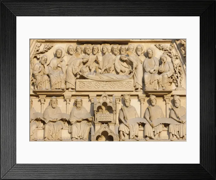 Framed Print : Mary on her deathbed surrounded by Jesus and the apostles, Virgins Gate, west front Framed Print : Mary on her deathbed surrounded by Jesus and the apostles, Virgins Gate, west front