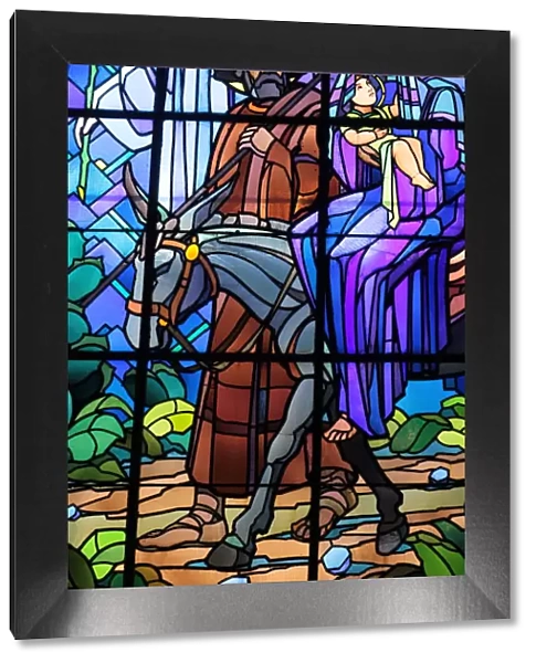 Stained glass by Raphael Lardeur of the Flight into Egypt, St