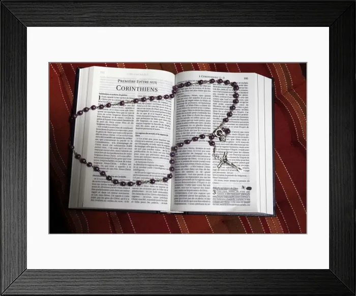 Framed Print : Bible and prayer beads, France, Europe Framed Print : Bible and prayer beads, France, Europe