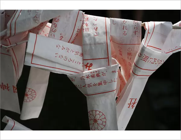 Omikuji fortune-telling papers, Tokyo, Japan, Asia