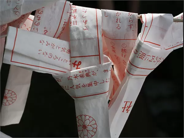 Omikuji fortune-telling papers, Tokyo, Japan, Asia