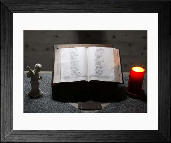 Framed Print : Bible, candle and angel statuette, Switzerland, Europe