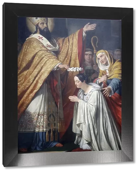 Painting of Saint Medard crowning a young virtuous girl by Louis Dupre, dating from 1837