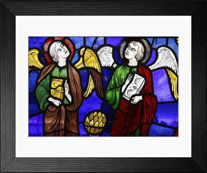 Framed Print : Two angels in stained glass at The International Stained Glass Centre, Chartres Framed Print : Two angels in stained glass at The International Stained Glass Centre, Chartres