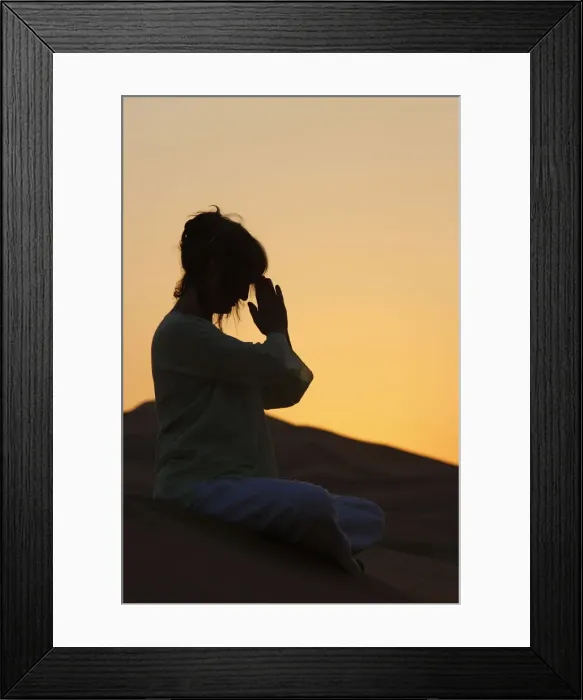 Framed Print : Sunset meditation in the desert, Abu Dhabi, United Arab Emirates, Middle East Framed Print : Sunset meditation in the desert, Abu Dhabi, United Arab Emirates, Middle East