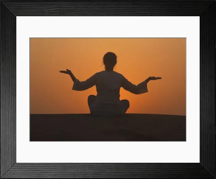 Framed Print : Sunset meditation in the desert, Abu Dhabi, United Arab Emirates, Middle East Framed Print : Sunset meditation in the desert, Abu Dhabi, United Arab Emirates, Middle East